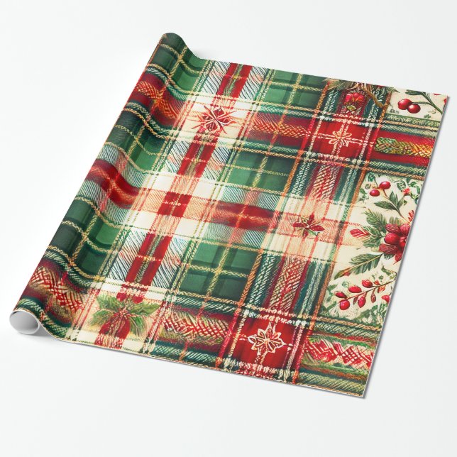 Papel De Presente Papel Festivo Tartan de Moldagem de Natal (Desenrolado)
