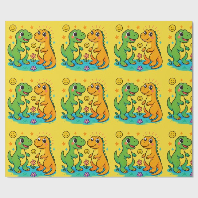 Papel De Presente Papel 🦖 Papel de Enrolamento do Dinossauro 🎁 (Aberto)