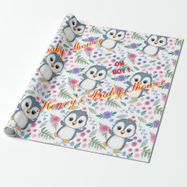 Papel De Presente Papel personalizado de enrolamento Blu Penguin Whi