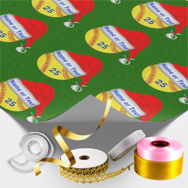 Papel De Presente Papel personalizado de moldagem de Natal de Softba (Softball Christmas Wrapping Paper. Personalized with her Name and Jersey Number. Softball Christmas)