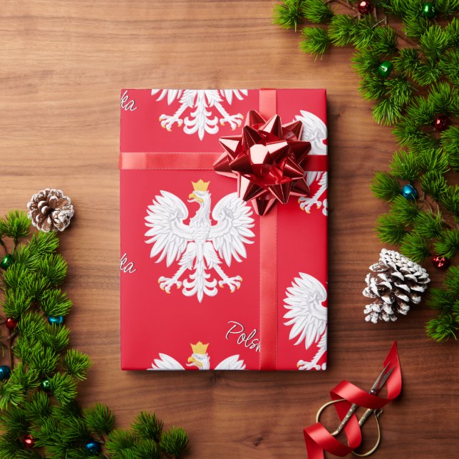Papel De Presente Papel Polônia Vermelho, Águia Polonesa, Bandeira (Presente de Natal)