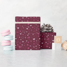 Papel Presente Corações Rosa Burgundy, Dia dos Nam