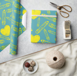 Papel De Presente Papel sem costura para a escola: lápis cardíaco