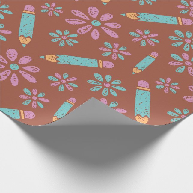 Papel De Presente Papel sem costura para a escola: Lápis de flores (Ponta)