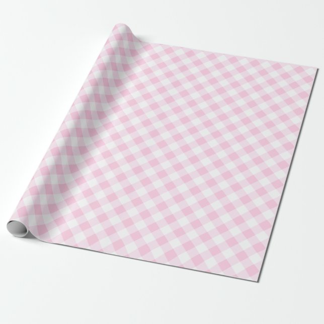 Papel De Presente Papel simples de enrolamento Gingham Pastel rosa (Desenrolado)