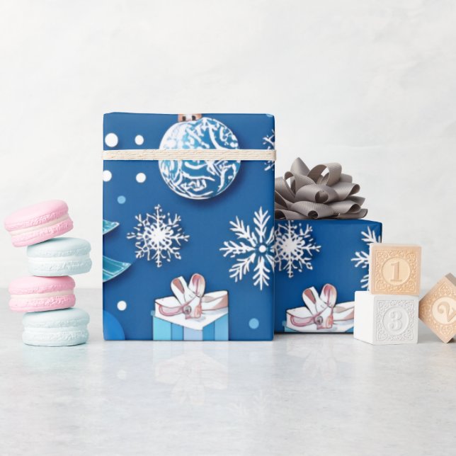 Papel De Presente Papel sofisticado de moldagem de Natal Azul para (Chá de bebê)