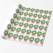 Papel único de embalagem de Natal Kiwi e wreath