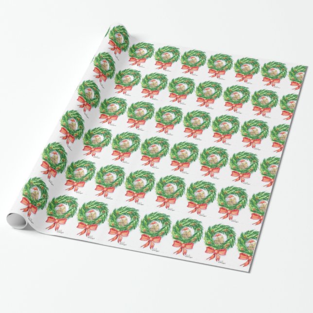 Papel De Presente Papel único de embalagem de Natal Kiwi e wreath (Desenrolado)