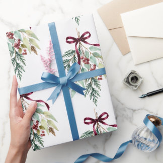 Papel De Presente Papelaria de Natal com ramagens em aquarela Burgun