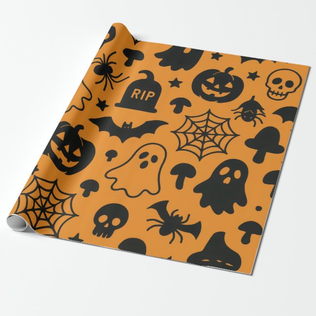 Papel De Presente Paper wrapping paper with Halloween-themed pattern (Desenrolado)