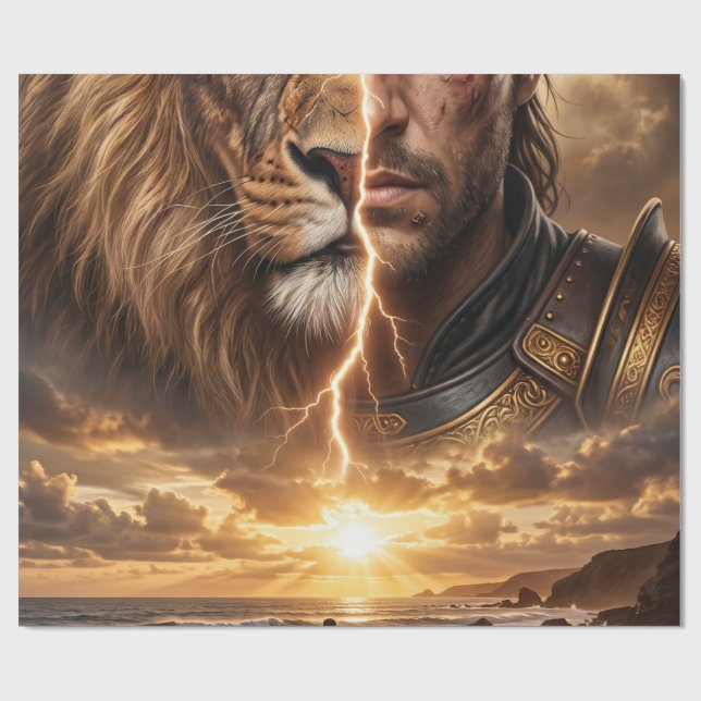 Papel De Presente Papier cadeau Epic Lion and Warrior Sunset (Aberto)