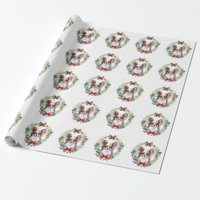 Papel De Presente Papillon Christmas Wreath Festivo Pup (Desenrolado)