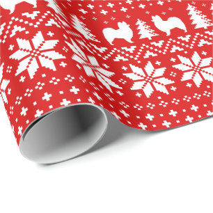 Papel De Presente Papillon Dog Silhouettes Padrão de Natal