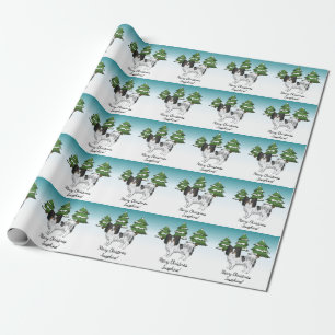Papel De Presente Papillon Tricolor Fofo em uma Floresta de Inverno
