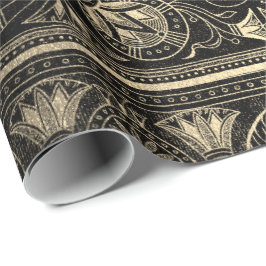 Papel De Presente Papiro Dourado Negro Antigo Egípcio Floral Lotus