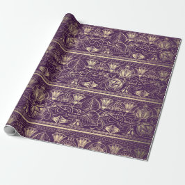 Papel De Presente Papiro Dourado Roxo, Antídoto Egípcio Floral Lotus