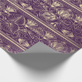 Papel De Presente Papiro Dourado Roxo, Antídoto Egípcio Floral Lotus