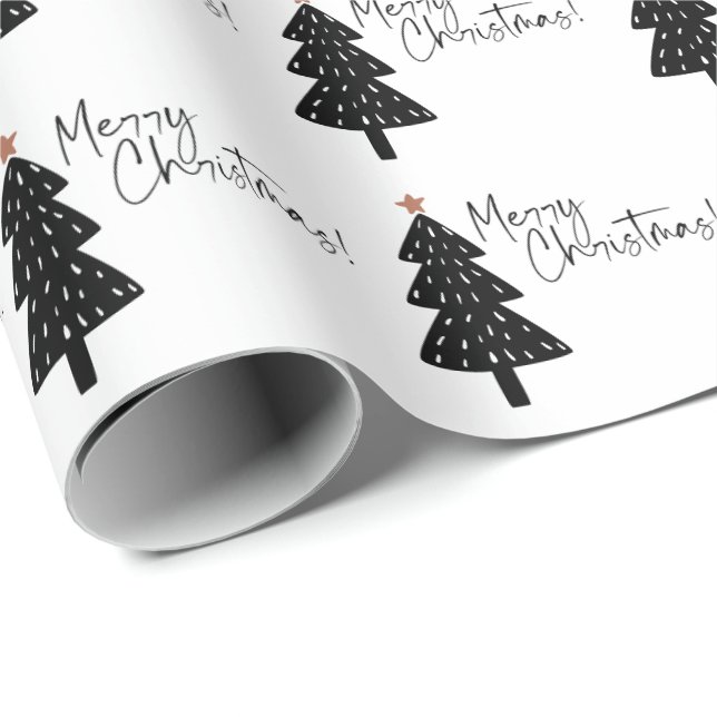 Papel De Presente Papo de Molho de Árvore de Natal Preto e Branco (Ponta do rolo)