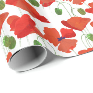 Papel De Presente Papoilas vermelhas no fundo branco a personalizar