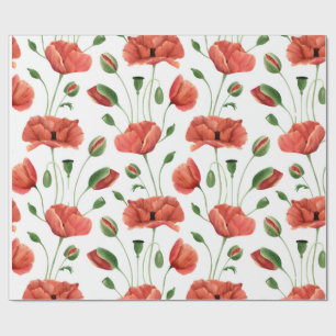 Papel De Presente Papoula Vermelha Flor Silvestre Aquarela