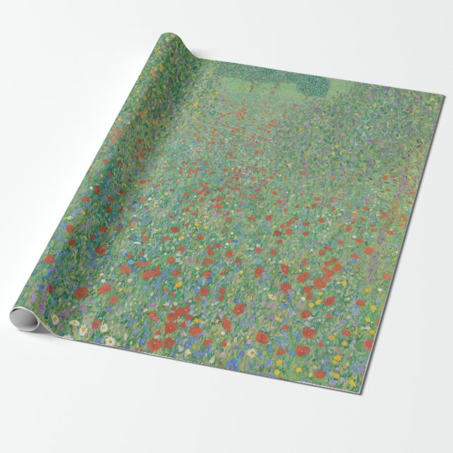 Papel De Presente Papoulas Floridas - Gustav Klimt (Desenrolado)
