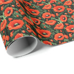Papel De Presente Papoulas Vermelhas Flores Verdura Aniversário<br><div class="desc">Papel de embrulho de Papoulas Vermelhas e Verdura para aniversários ou qualquer ocasião</div>