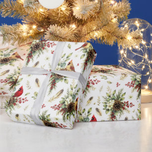Papel De Presente Par Botânico Cardinal de Inverno Padrão Botânico