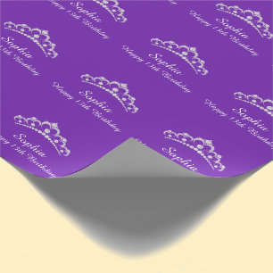 Papel De Presente Parabéns, Ano, Nome, Coroa Diamante, Roxo
