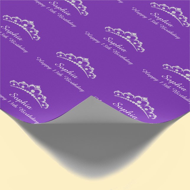 Papel De Presente Parabéns, Ano, Nome, Coroa Diamante, Roxo (Criador carregado)