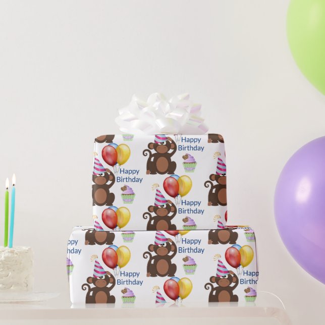 Papel De Presente Parabéns ao Macaco e Festa de Balões  (Presentes para festas)