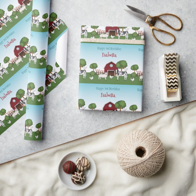 Papel De Presente Parabéns aos animais de criação com céu azul verme (Artesanato)