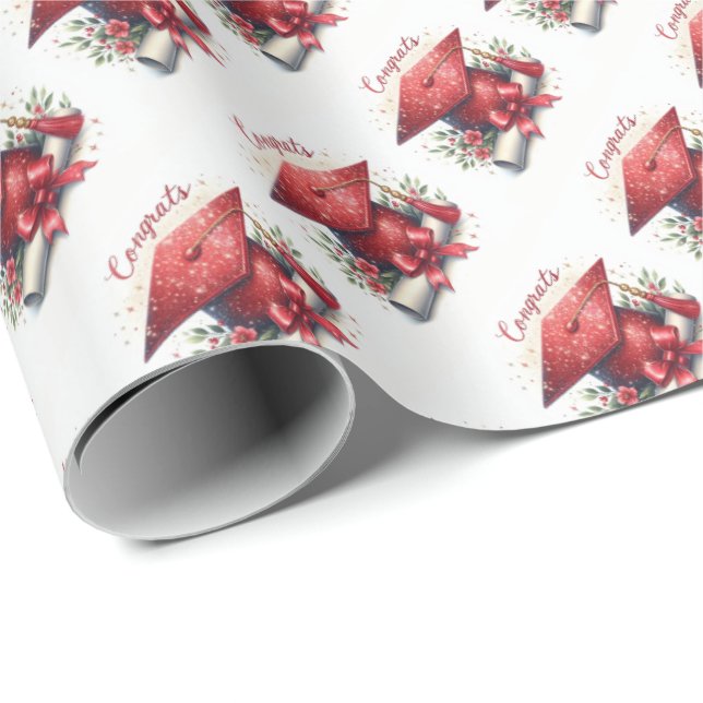 Papel De Presente Parabéns, Boné de formatura e Diploma (Ponta do rolo)