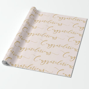 Papel De Presente Parabéns com Letra Rosa e Dourada Moderna