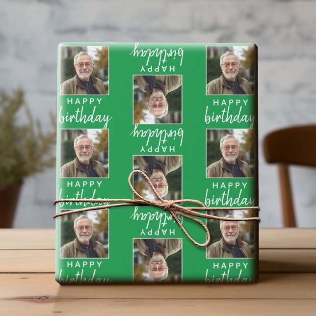 Papel De Presente Parabéns com uma foto ao quadrado - verde (Custom Photo Wrapping Paper)