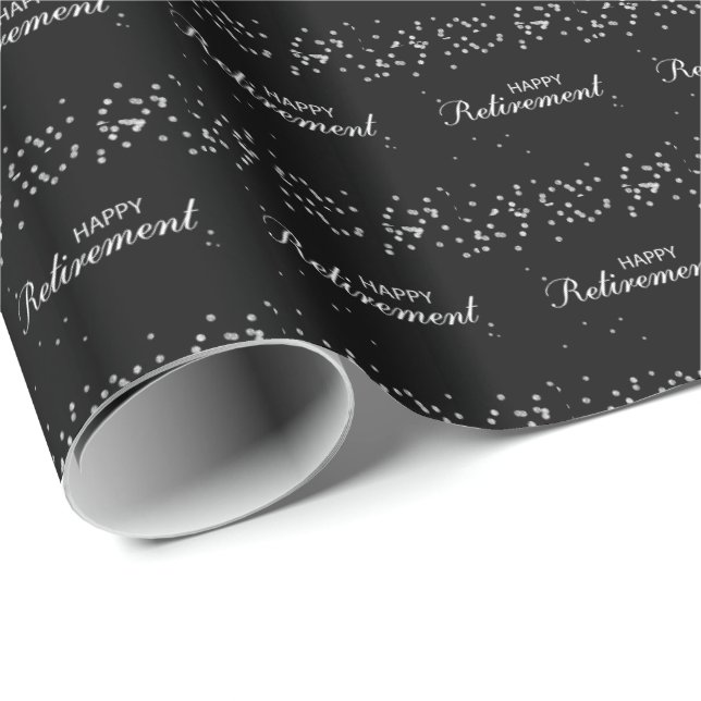 Papel De Presente Parabéns de aposentadoria pretos com faísca pratea (Ponta do rolo)