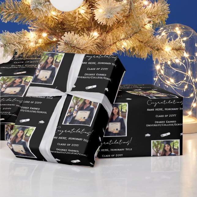 Papel De Presente Parabéns de Graduação de Fotos, Preto e Branco (Feriados)