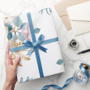 Papel De Presente Parabéns de Marinho Dourado/Chá