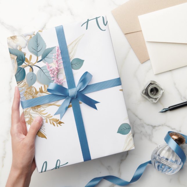 Papel De Presente Parabéns de Marinho Dourado/Chá (Presentear)