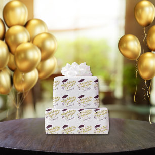 Papel De Presente Parabéns Formando Ano Monograma Maroon Dourado