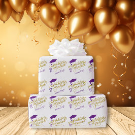 Papel De Presente Parabéns Formando Ano Monograma Roxo Dourado