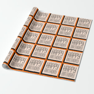 Papel De Presente Parabéns Geométrico Laranja