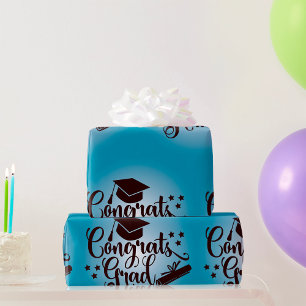 Papel De Presente Parabéns Graduado Celebração de Graduação Azul