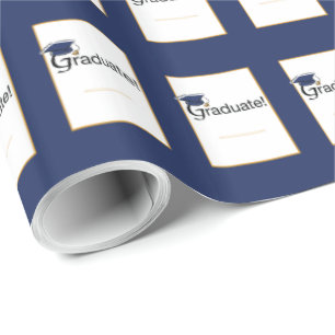 Papel De Presente Parabéns Graduado, Chapéu, Borla, Azul, Dourado