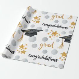 Papel De Presente Parabéns Graduado Estrelas Douradas Pontos Cinza M
