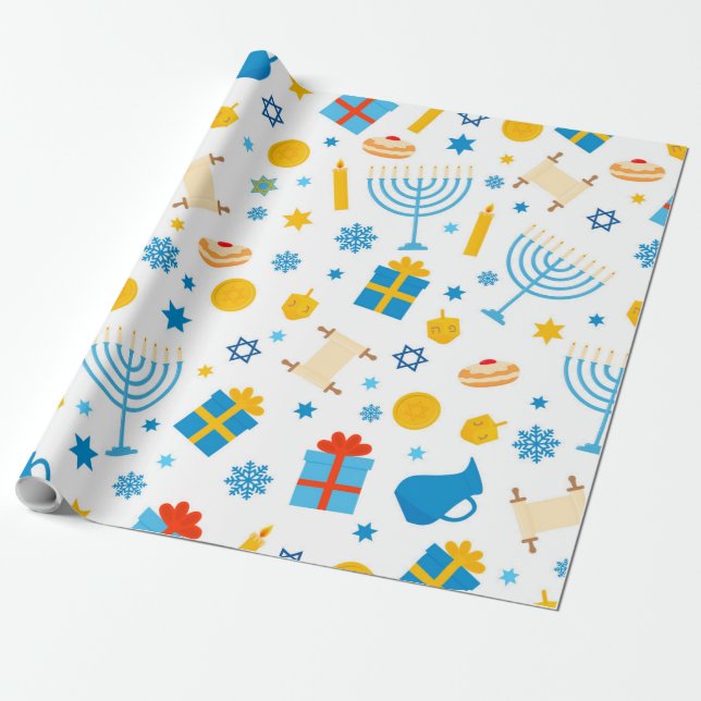 Papel De Presente Parabéns Hanukkah (Desenrolado)