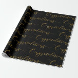 Papel De Presente Parabéns modernos de Preto e Letra Dourada<br><div class="desc">Parabéns de embrulho de papel,  em preto e dourado,  com inscrição manual. Perfeito para várias ocasiões,  incluindo graduação,  aniversário,  casamento,  aniversário,  chá de fraldas,  chá de panela e mais ocasiões. c) O Feliz Cat Studio</div>