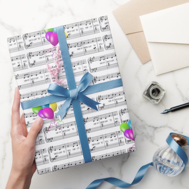 Papel De Presente Parabéns, Música E Balões (Presentear)