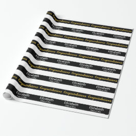 Papel De Presente Parabéns Nome do Graduado Listras Pretas e Brancas