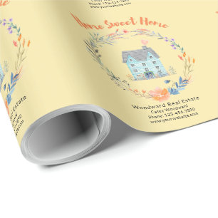 Papel De Presente Parabéns Novo Proprietário Lar Doce Lar Elegante