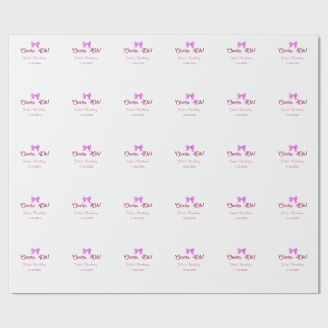 Papel De Presente Parabéns pelo 40º aniversário nome data laço rosa  (Aberto)